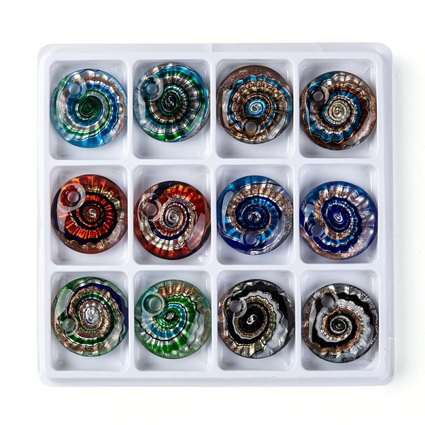 

PandaHall Handmade Silver Foil Lampwork Pendants, with Gold Sand, Flat Round, Mixed Color, 45x10mm, Hole: 5mm, 12pcs/box Silver Foil Flat..., Multicolor