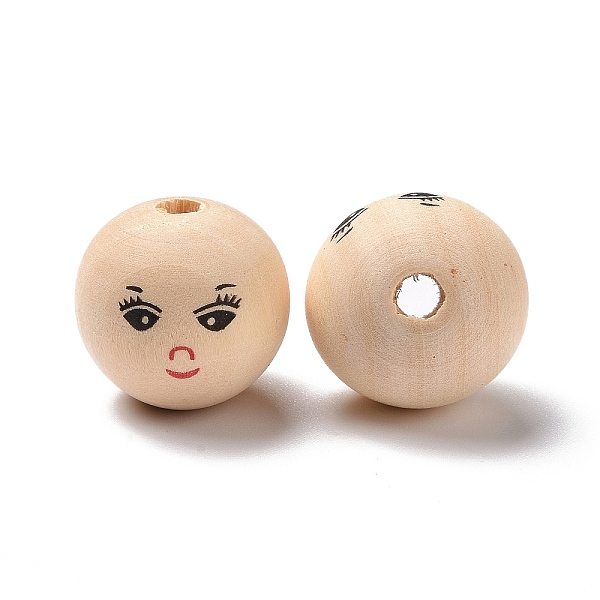 

PandaHall Printed Wood European Beads, Large Hole Round Bead with Smiling Face Pattern, Undyed, Bisque, 24.5x22.5mm, Hole: 4.9mm, about..., Orange
