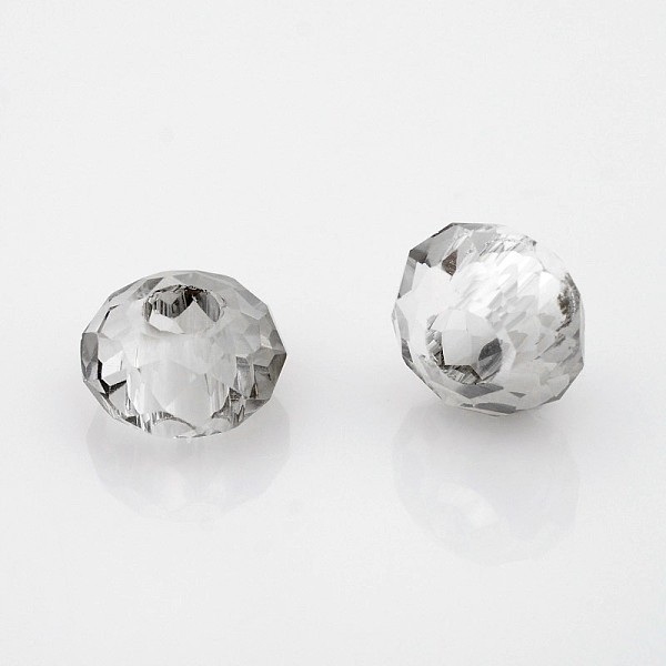 

PandaHall Faceted Glass Beads, Large Hole Rondelle Beads, Silver, 14x8mm, Hole: 6mm Glass Rondelle Silver