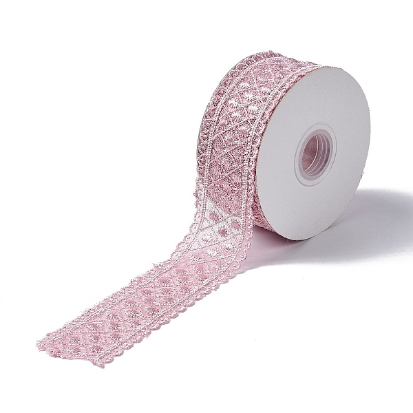 

PandaHall 10 Yards Polyester Lace Trim Ribbon, for DIY Jewelry Making, Flamingo, 1-1/2 inch(38.5~39.5mm) Polyester Flower Pink
