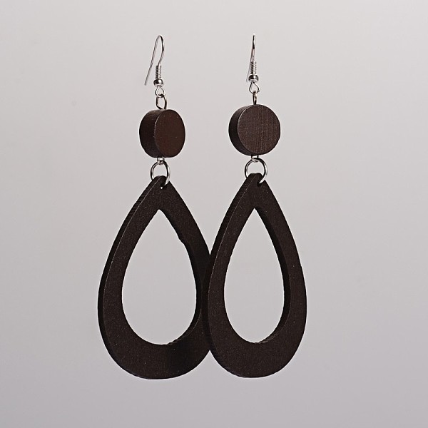 

PandaHall Trendy Teardrop Wood Dangle Earrings, with Platinum Plated Iron Earring Hooks, Coconut Brown, 105x45mm, Pin: 0.8mm Wood Brown