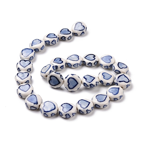 

PandaHall Handmade Porcelain Beads Strands, Blue and White Pocerlain, Flat Round with Heart Pattern, Dark Blue, 14~14.5x6.5~7mm, Hole: 1.8mm...