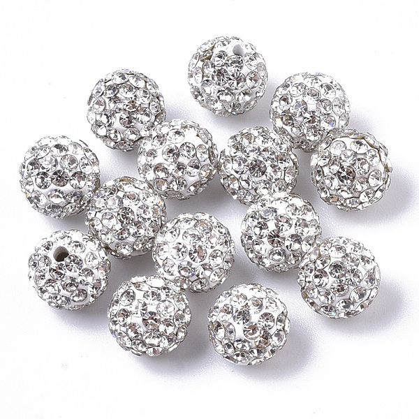 

PandaHall Pave Disco Ball Beads, Polymer Clay Pave Rhinestone Beads, Round, Half Drilled, Crystal, PP11(1.7~1.8mm), 6 Rows Rhinestone, 8mm..., White
