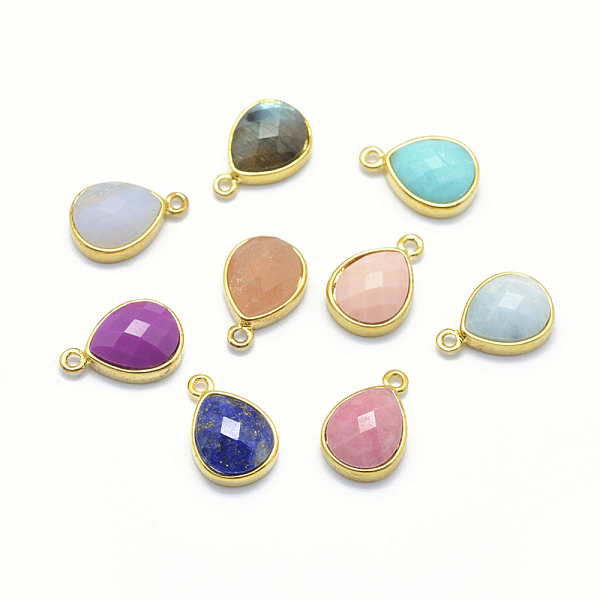 

PandaHall Natural Gemstone Charms, with Brass Findings, Faceted, teardrop, Golden, 14x9.5x5mm, Hole: 1mm Mixed Stone Teardrop