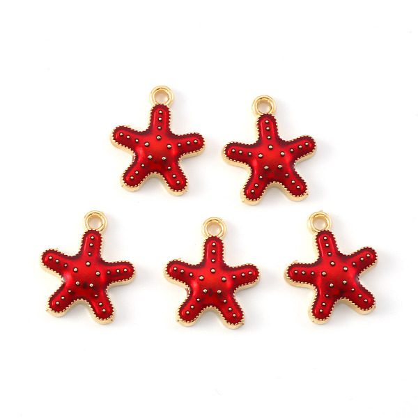 

PandaHall Alloy Enamel Pendants, Starfish Shape, Light Gold, Red, 16x13.5x2.5mm, Hole: 1.6mm Alloy+Enamel Starfish Red