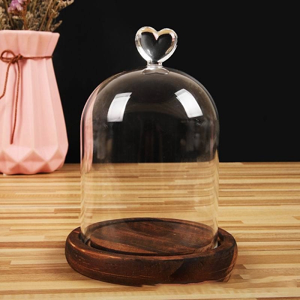 

PandaHall Heart Shaped Top Clear Glass Dome Cover, Decorative Display Case, Cloche Bell Jar Terrarium with Wood Base, Coconut Brown...