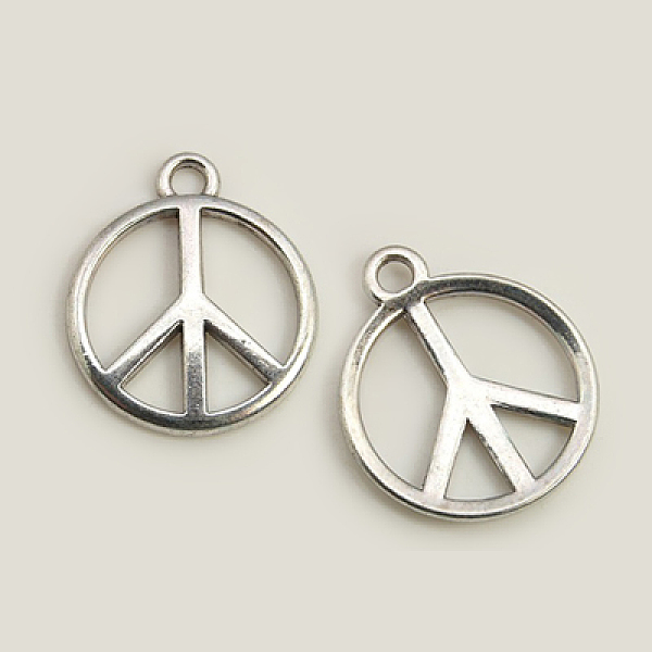 PandaHall Tibetan Style Alloy Pendants, Peace Sign, Antique Silver, Lead Free and Cadmium Free, 24x2mm, Hole: 2mm Alloy Peace Sign