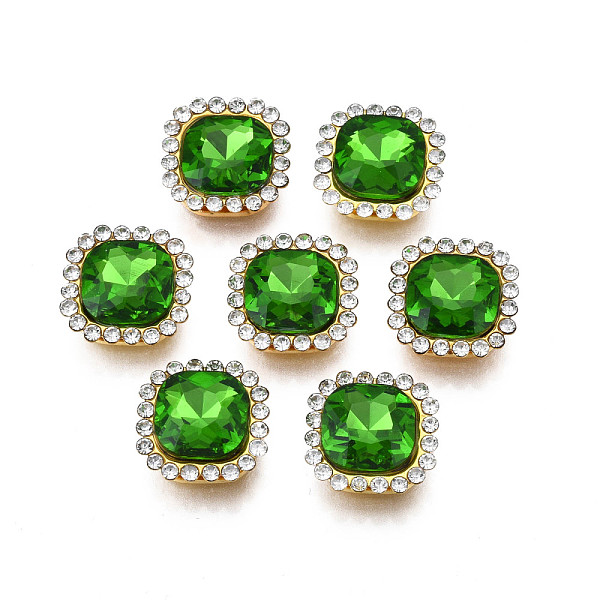 

PandaHall Sew on Rhinestone, Transparent Glass Rhinestone, with Iron Prong Settings, Faceted, Square, Peridot, 14x14x6.5mm, Hole: 1.5mm..., Green