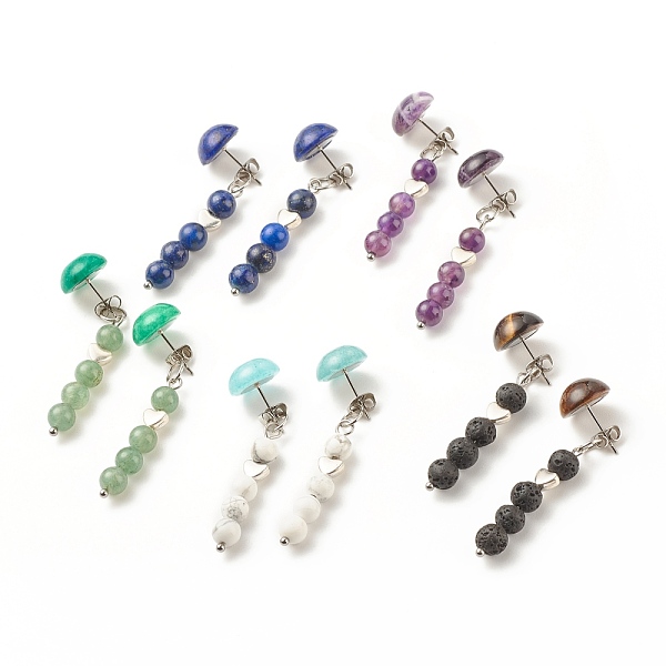 

PandaHall Natural Gemstone Half Round with Beaded Chain Tassel Dangle Stud Earrings, 304 Stainless Steel Jewelry for Women, 45mm, Pin: 0.7mm...