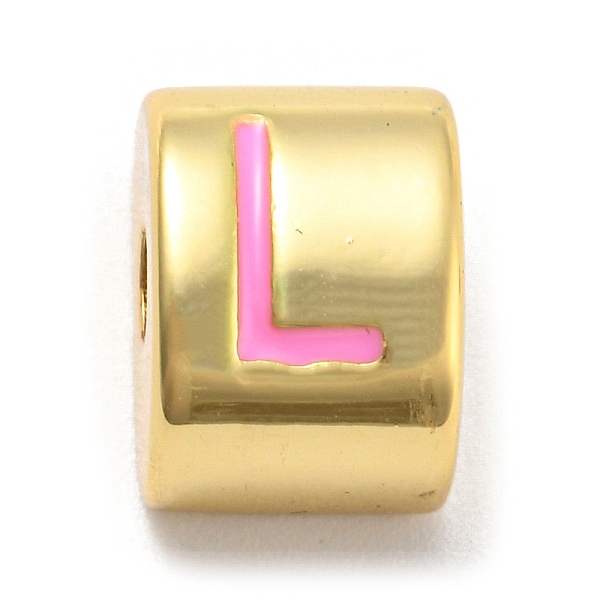 

PandaHall Brass Enamel Beads, Real 18K Gold Plated, Long-Lasting Plated, Lead Free & Cadmium Free, Half Round, Letter L, 11x8x8mm, Hole..., Pink