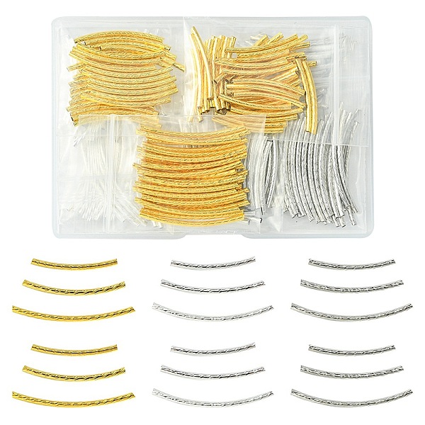 

PandaHall 300Pcs 9 Styles Brass Tube Beads, Curved Tube, Mixed Color, 25~35x2mm, Hole: 1mm Brass Tube