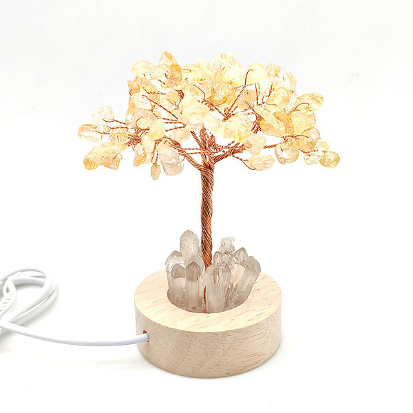 

PandaHall Natural Citrine Chips Tree Night Light Lamp Decorations, Wooden Base with Copper Wire Feng Shui Energy Stone Gift for Home Desktop...