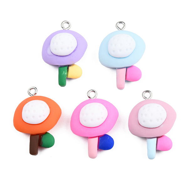 PandaHall Opaque Resin Pendants, with Platinum Plated Iron Loops, Flower Charm, Mixed Color, 27~28x18.5~19x9mm, Hole: 2mm Iron+Resin Flower...