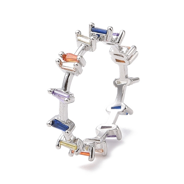 

PandaHall Colorful Cubic Zirconia Trapezoid Finger Ring, Brass Jewelry for Women, Platinum, US Size 7 1/4(17.5mm) Brass+Cubic Zirconia