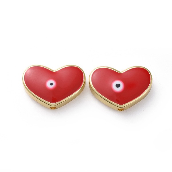 

PandaHall Golden Tone Brass Beads, with Enamel, Heart with Evil Eye, Red, 14x20x5mm, Hole: 1.8mm Brass+Enamel Heart Red