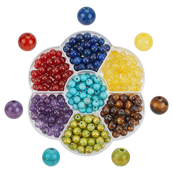 Sunnyclue 280pcs 7 Couleurs Perles De Pierres Précieuses Mélangées Naturelles