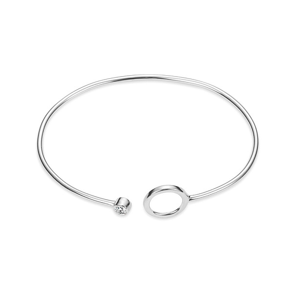 

PandaHall SHEGRACE Simple Design Rhodium Plated 925 Sterling Silver Cuff Bangle, Circle with Grade AAA Cubic Zirconia, Platinum, 7-1/2 inch..., Clear