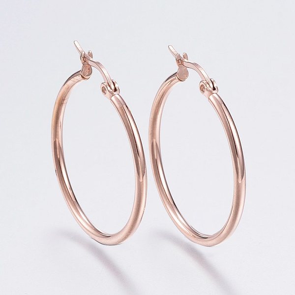 

PandaHall 304 Stainless Steel Hoop Earrings, Hypoallergenic Earrings, Ring Shape, Rose Gold, 12 Gauge, 34~36x2mm, Pin: 0.7~1.3x0.68mm 304...