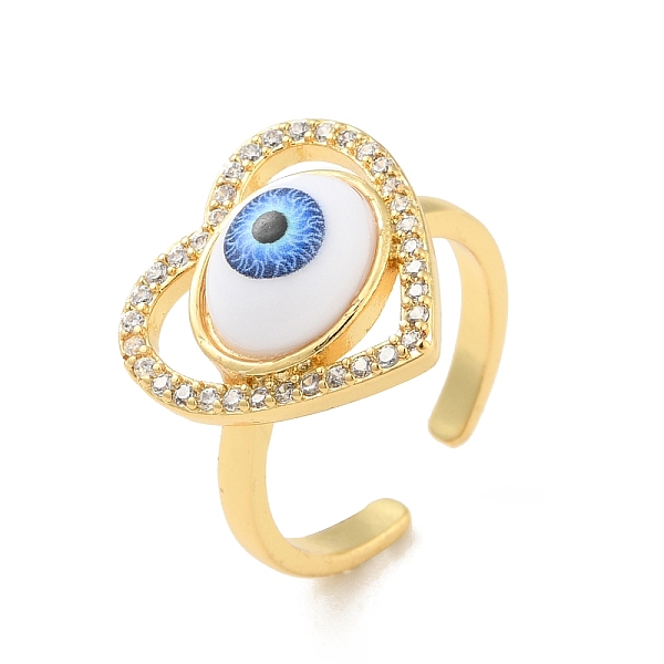 

PandaHall Cubic Zirconia Heart with Evil Eye Open Cuff Ring with Acrylic, Real 18K Gold Plated Brass Jewelry for Women, Cadmium Free & Lead..., Blue