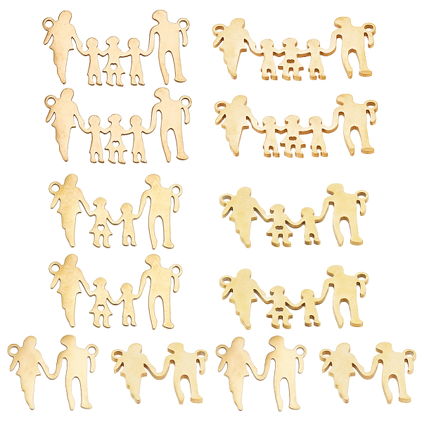 

PandaHall PH 12pcs Family Connector Charms, 3 Styles Human Silhouette Connectors with Hollow Heart 304 Stainless Steel Link Charms Golden...