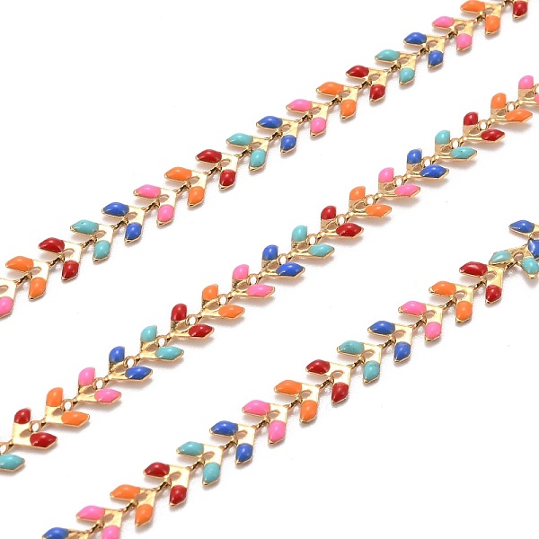

PandaHall 304 Stainless Steel Chains, with Enameled Cobs, Long-Lasting Plated, Unwelded, Colorful, Golden, Link: 6.5x6x1.5mm, about 32.8...