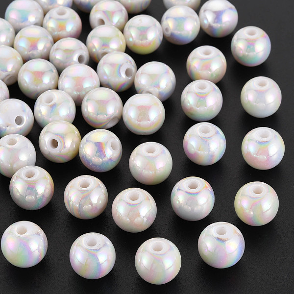 

PandaHall Opaque Acrylic Beads, AB Color Plated, Round, White, 12x11mm, Hole: 2.5mm, about 566pcs/500g Acrylic Round White