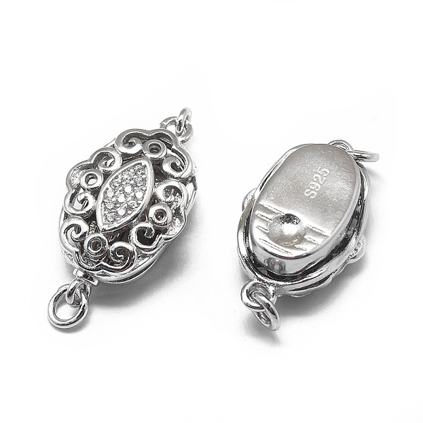 

PandaHall Rhodium Plated 925 Sterling Silver Bayonet Clasps, with 925 Stamp, with Cubic Zirconia, Oval, Clear, Platinum, 20x11.5x7mm, Hole...
