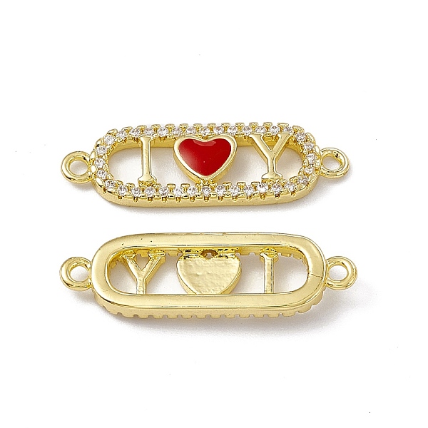 

PandaHall Rack Plating Brass Micro Pave Clear Cubic Zirconia Connector Charms, with Enamel, Cadmium Free & Lead Free, Oval with Heart Links..., Red