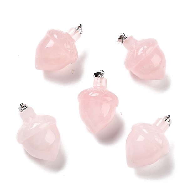 

PandaHall Natural Rose Quartz Pendants, with Rack Plating Brass Findings, Cadmium Free & Lead Free, Real Platinum Plated, Acorns, 29x20~21mm...