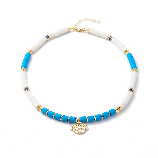 

PandaHall Polymer Clay Beaded Necklaces, with Brass Flat Round Pendant and Beads, Horse Pattern, Deep Sky Blue, 17.13 inch(43.5cm) Polymer...