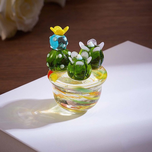 PandaHall Mini Art Cactus Glass Figurines Blown Glass Art Figurines Cute Mini Cactus Collectibles Home Table Decoration Ornament Mock Plant...