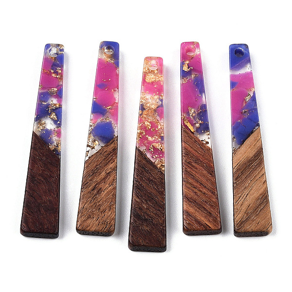 

PandaHall Transparent Resin & Walnut Wood Pendants, with Gold Foil, Trapezoid Charms, Waxed, Camellia, 44.5x8x3mm, Hole: 2mm Resin+Wood..., Pink