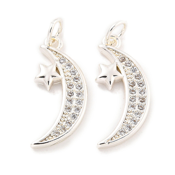 

PandaHall Rack Plating Brass Micro Pave Clear Cubic Zirconia Pendants, with Jump Rings, Long-Lasting Plated, Lead Free & Cadmium Free, Moon...