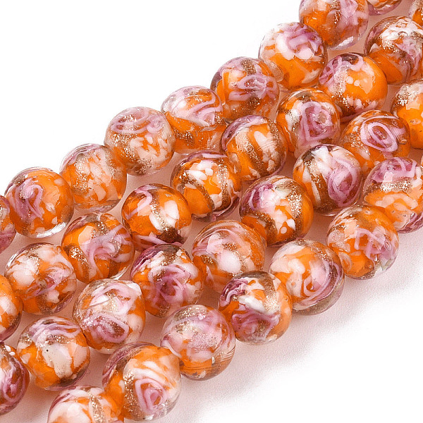 

PandaHall Handmade Gold Sand Lampwork Beads, Inner Flower, Round, Dark Orange, 8~8.5x7~8mm, Hole: 1.5~2mm Lampwork Round Orange