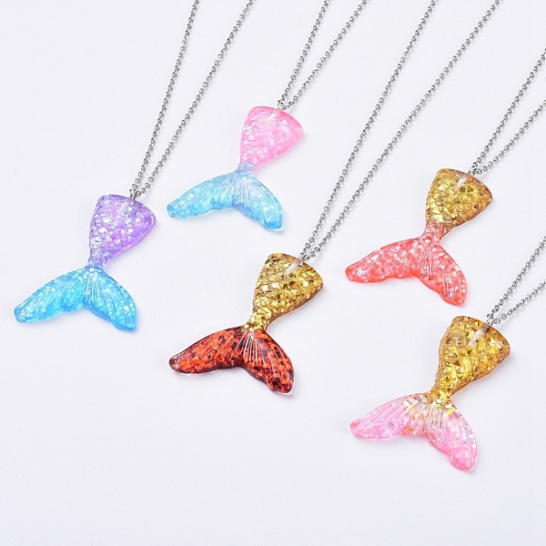 

PandaHall 304 Stainless Steel Pendant Necklaces, Resin Pendants, with Glitter Powder and Iron Findings, Mermaid Tail Shape, Mixed Color..., Multicolor