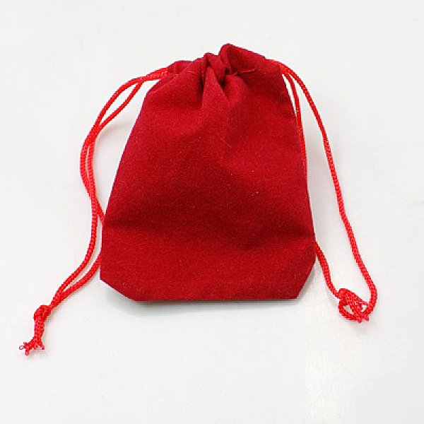 PandaHall Velvet Cloth Drawstring Bags, Jewelry Bags, Christmas Party Wedding Candy Gift Bags, Red, 7x5cm Velvet Red