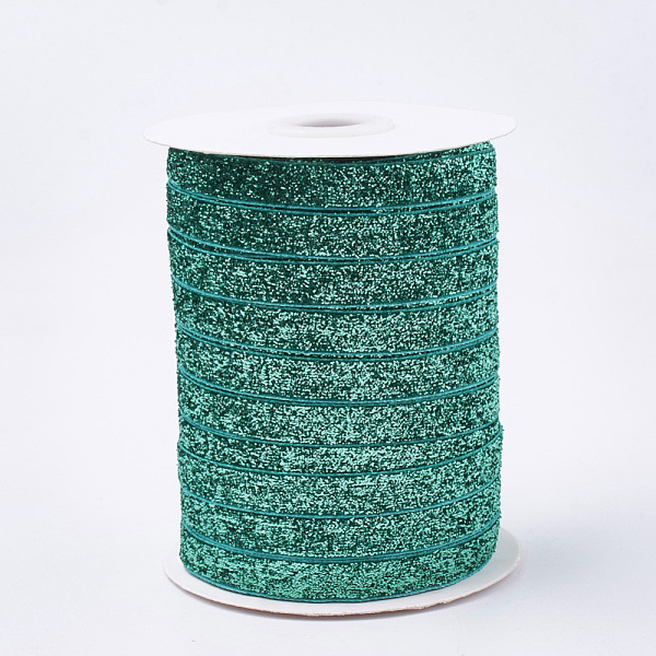 

PandaHall Glitter Sparkle Ribbon, Polyester & Nylon Ribbon, Light Sea Green, 3/8 inch(9.5~10mm), about 50yards/roll(45.72m/roll) Polyester...