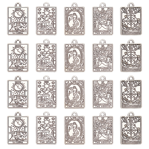 

PandaHall 40 Pcs 5 Styles Tarot Charms, 10.60.06"(2.3x1.4x0.15cm) Antique Silver Tibetan Style Charms Rectangle Tarot Card Charms...