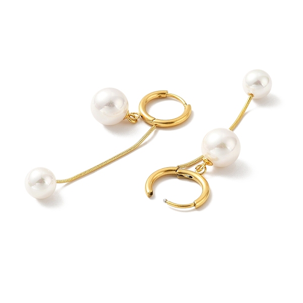 

PandaHall Acrlic Pearl with Long Tassel Dangle Hoop Earrings, Ion Plating(IP) 304 Stainless Steel Jewelry for Women, Golden, 55mm, Pin: 1mm..., White