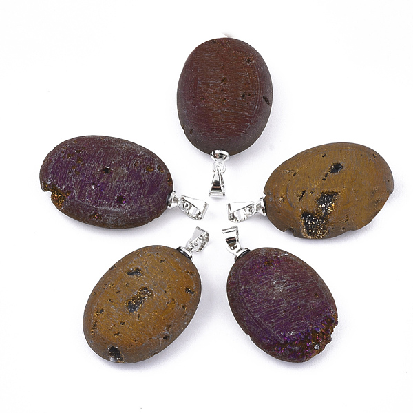 

PandaHall Electroplate Natural Druzy Geode Agate Pendants, with Brass Findings, Oval, Platinum, Colorful, 28~29x18.5x7mm, Hole: 4.5x4mm...