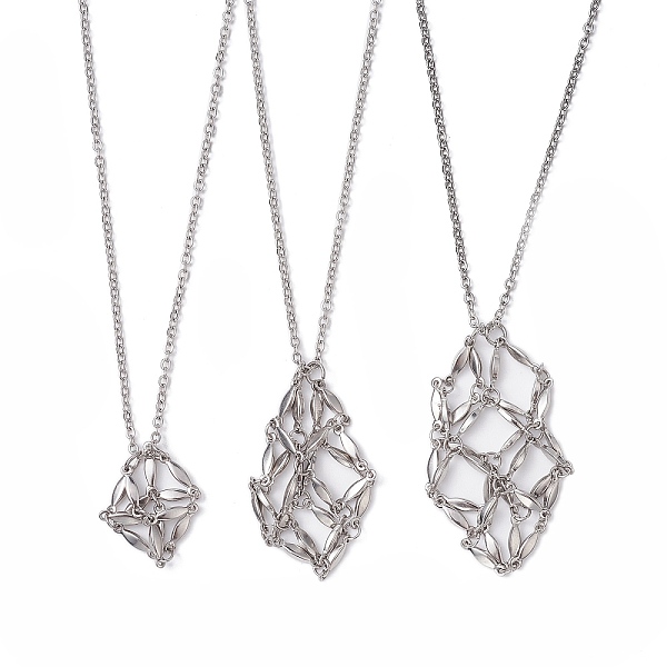 

PandaHall 3Pcs 3 Style 304 Stainless Steel & Brass Macrame Pouch Empty Stone Holder for Pendant Necklaces Making, Platinum & Stainless Steel...