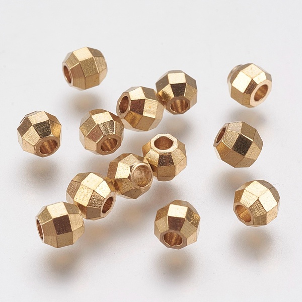 

PandaHall Faceted Brass Beads, Round, Raw(Unplated), 5mm, Hole: 2mm Brass Round