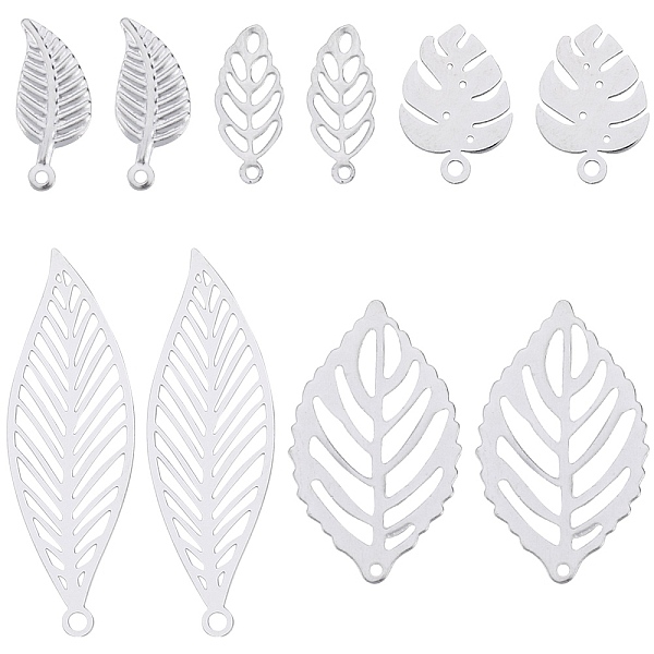 

PandaHall SUNNYCLUE 100Pcs 5 Styles 304 & 201 & 316 Surgical Stainless Steel Pendants, Leaf, Stainless Steel Color, 13~32x5~14x0.2~1mm, Hole...