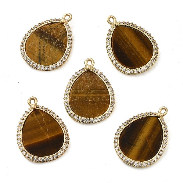 

PandaHall Natural Tiger Eye Pendants, Teardrop Charms with Rack Plating Gloden Tone Brass Micro Pave Clear Cubic Zirconia Findings...