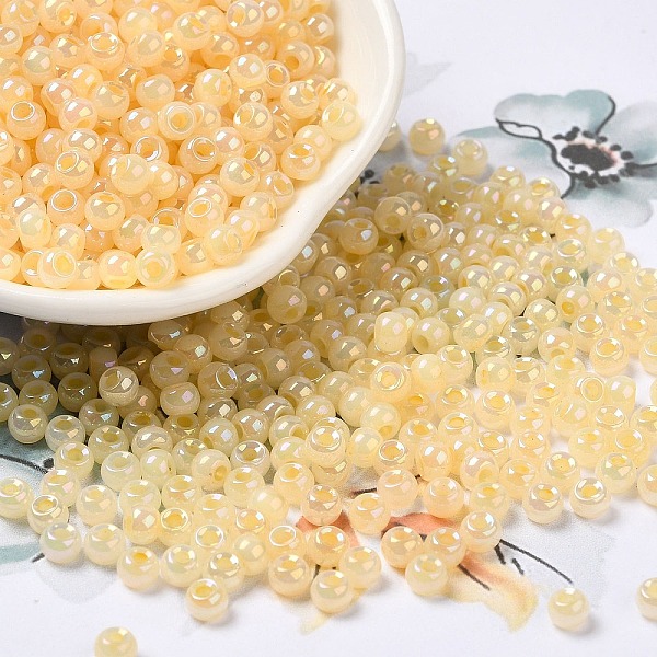 

PandaHall Glass Seed Beads, Ceylon, Round Hole, Round, Moccasin, 4x3mm, Hole: 1.2mm, 7650pcs/pound Glass Orange