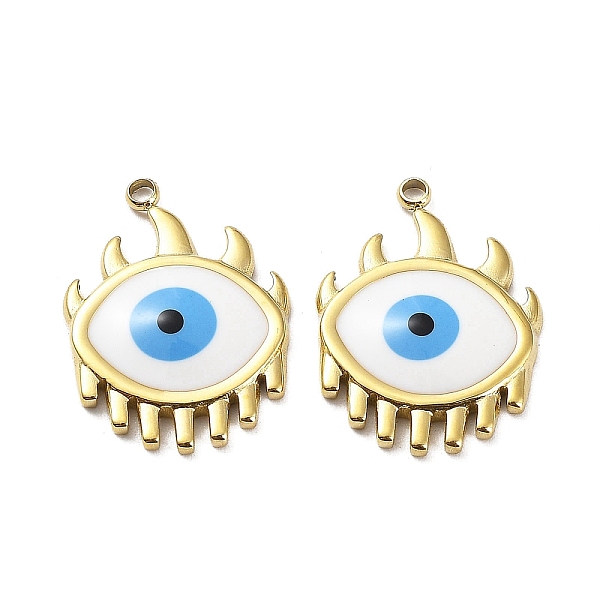 

PandaHall Ion Plating(IP) 304 Stainless Steel Pendants, with Enamel, Real 18K Gold Plated, Evil Eye Charm, White, 21x15.5x3mm, Hole: 1.6mm...
