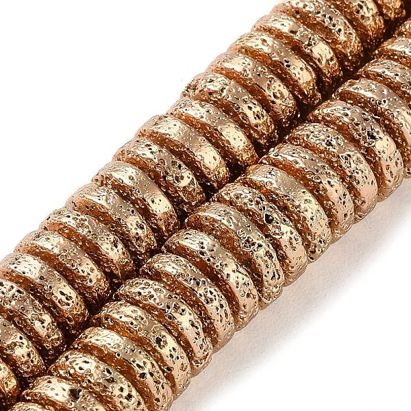 

PandaHall Electroplated Natural Lava Rock Beads Strands, Disc, Heishi Beads, Light Gold Plated, 10x3mm, Hole: 1.5mm, about 125pcs/strand...