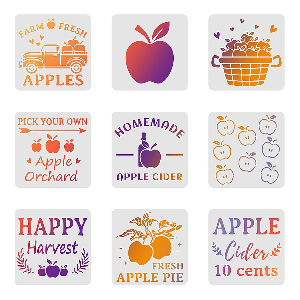 PandaHall FINGERINSPIRE 9Pcs Apple Drawing Stencil 30x30cm Farm Apple Harvest Painting Template Apple Fruit DIY Craft Reusable Stencil Farm...