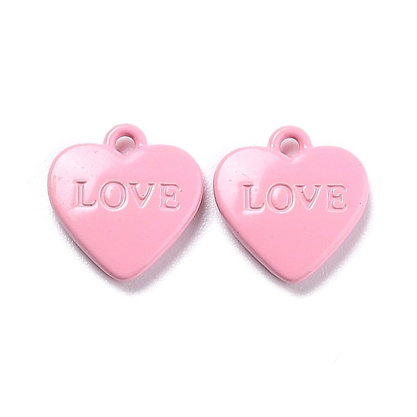 

PandaHall Heart Alloy Spray Painted Charms, Word LOVE, Pink, 12x11.5x2.5mm, Hole: 1.4mm Alloy Heart Pink