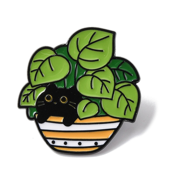 盆栽に隠れている猫のエナメルピン